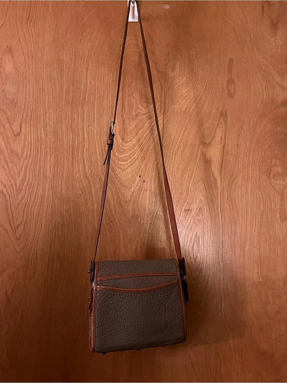 Vintage Dooney & Bourke Pebbled Leather Crossbody Bag in Taupe and Brown - Picture 3 of 10